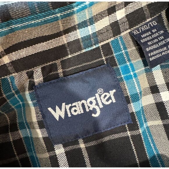 Wrangler Vintage‎ Blue Black Plaid Pearl Snap Western Cowboy Shirt Men XL |Q1 - Picture 3 of 5